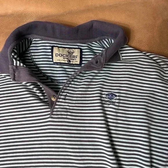 Vintage Men’s Striped Dockers Khakiware Striped Polo W/ Logo Size Large - Picture 3 of 6